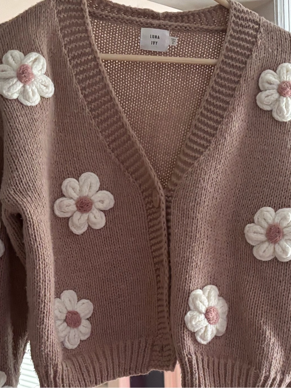 Luna Ivy Blush Pink Floral Appliqué Cardigan